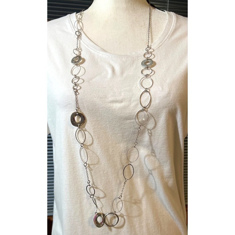 Silver-Tone Circle Link Necklace -- 40"